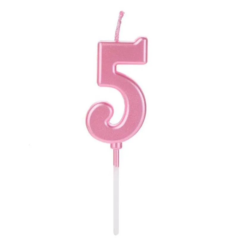 Vela Pick Metalizada Rosa Candy Color Numero 5 - 1 Un