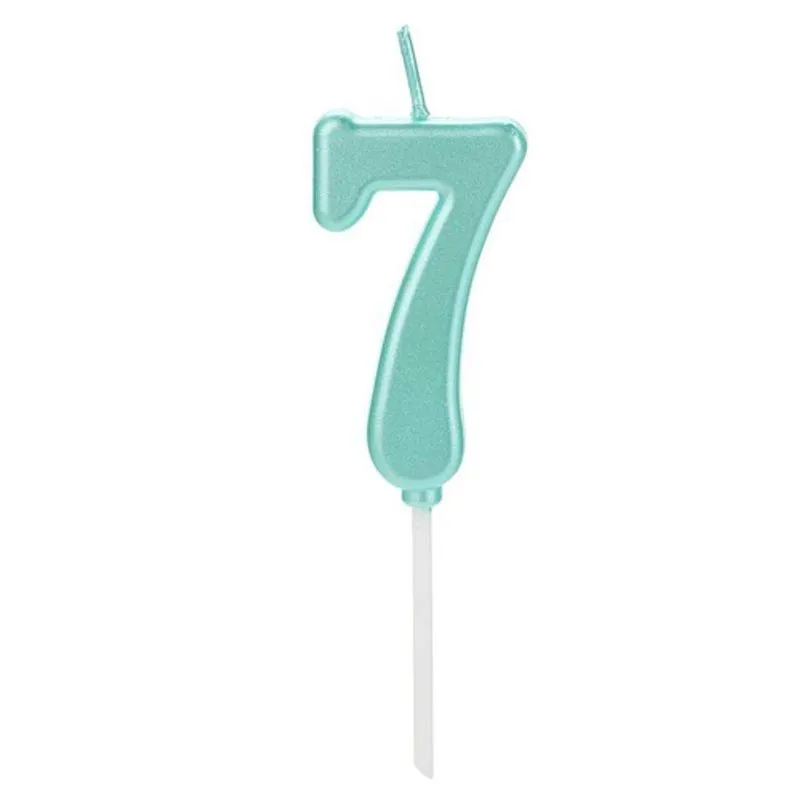 Vela Pick Metalizada Azul Tifany Numero 7 - 1 Un