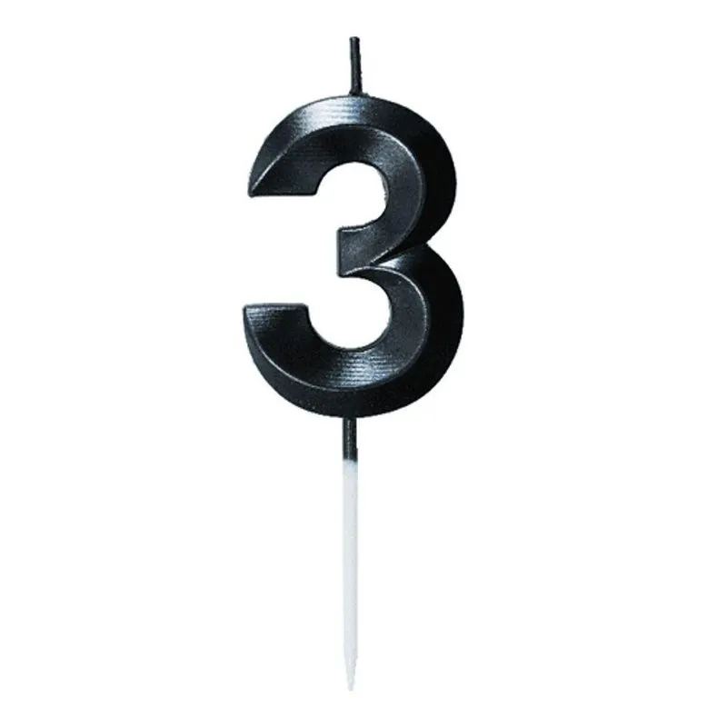Vela Mini Design Preta Numero 3 - 1 Un