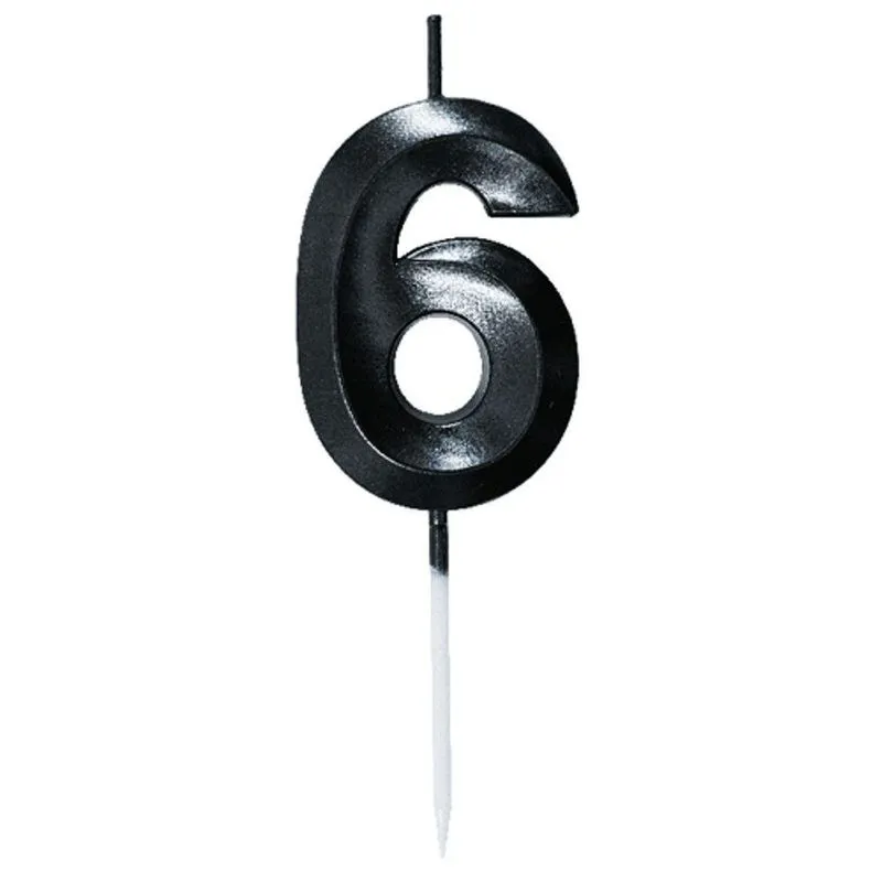 Vela Mini Design Preta Numero 6 - 1 Un