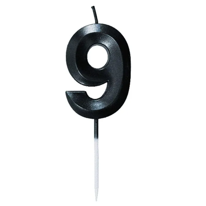 Vela Mini Design Preta Numero 9 - 1 Un