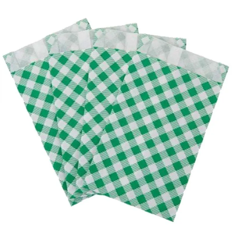 Saco De Papel Xadrez Junino 14x8cm Verde - 50 Un