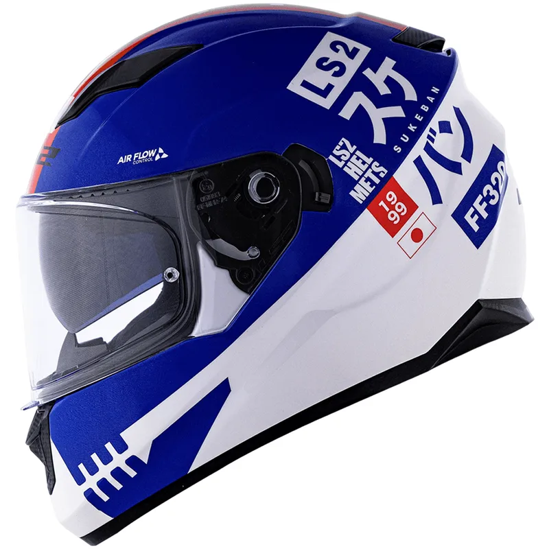 Capacete Original LS2 FF320 Stream Sukeban Branco Azul Vermelho 56