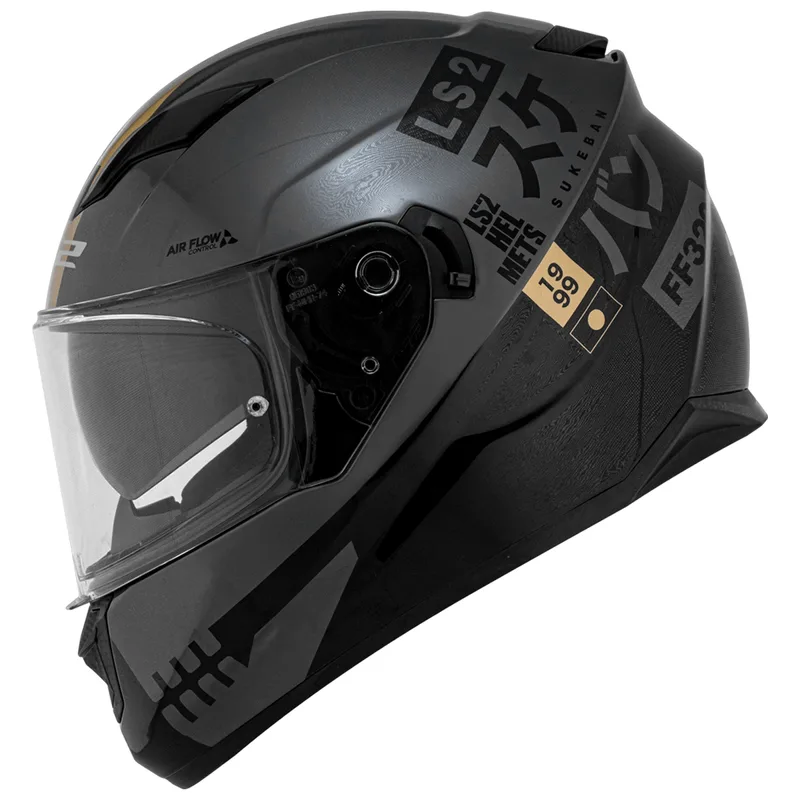 Capacete Original LS2 FF320 Stream Sukeban Preto Titanium Dourado 60