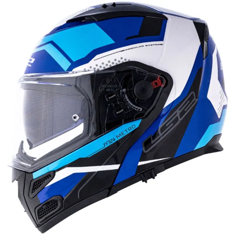 Capacete Original LS2 FF324 Metro Complex Preto Branco Azul 54