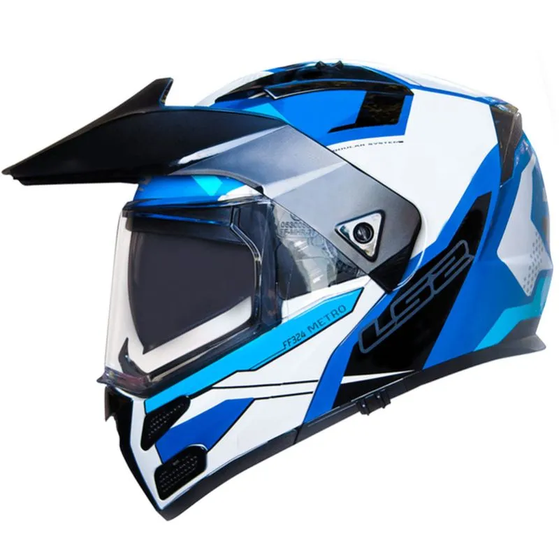 Capacete Original LS2 FF324 Metro Complex Preto Branco Azul 64