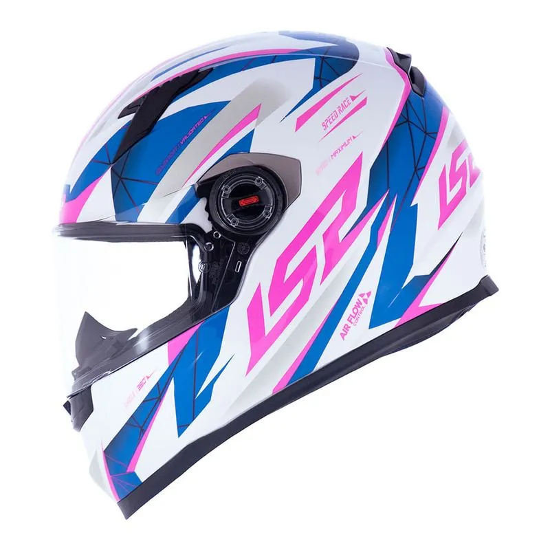 Capacete Original LS2 FF358 Draze Branco Azul Rosa 56
