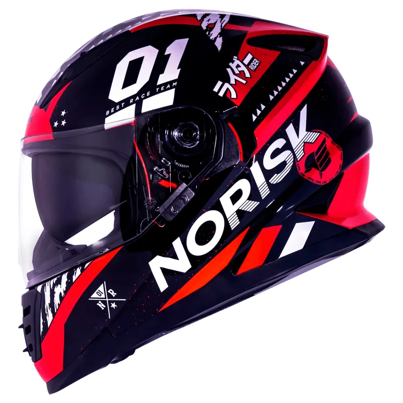 Capacete Original Norisk FF302 Soul Tokyo Preto Vermelho Branco 58