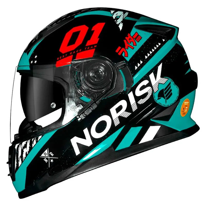 Capacete Original Norisk FF302 Soul Tokyo Preto Branco Verde 58