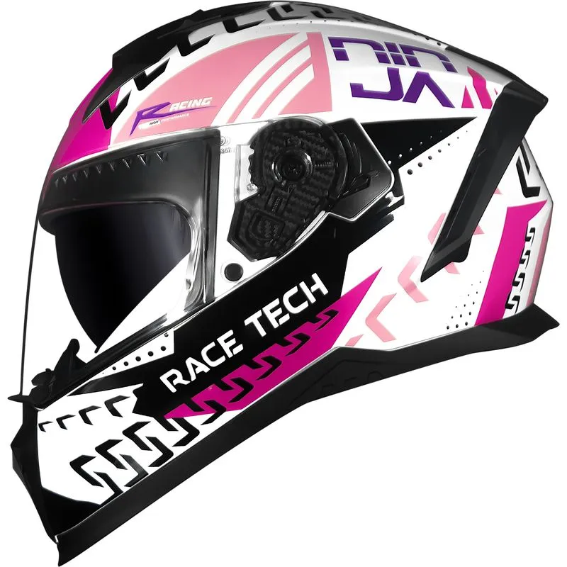 Capacete Fechado Race Tech Volt Track Branco Rosa 58