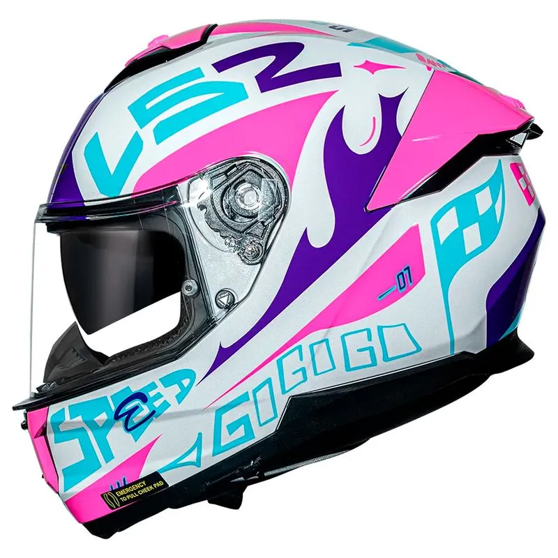 Capacete Original LS2 FF808 Stream 2 Race Branco Roxo 56