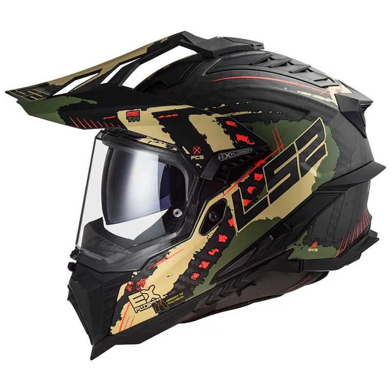 Capacete LS2 MX701 Explorer Carbon Extend Verde Militar Fosco 56