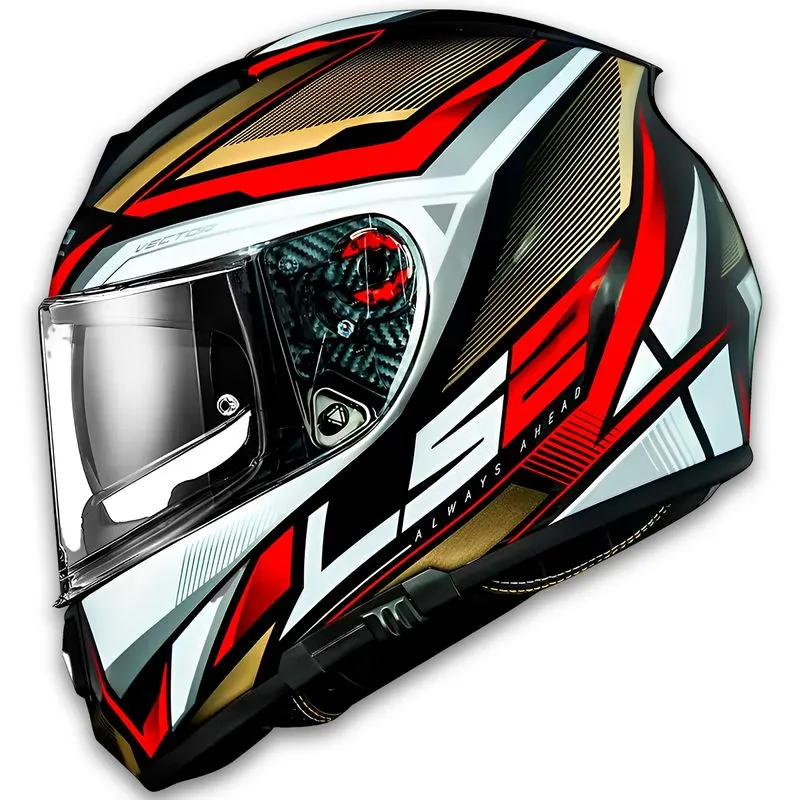 Capacete Original LS2 FF397 Vector Rider Prata Dourado Vermelho 60