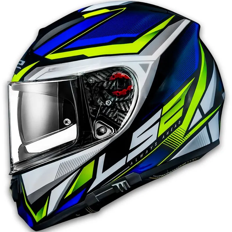 Capacete Original LS2 FF397 Vector Rider Azul Prata Amarelo 58