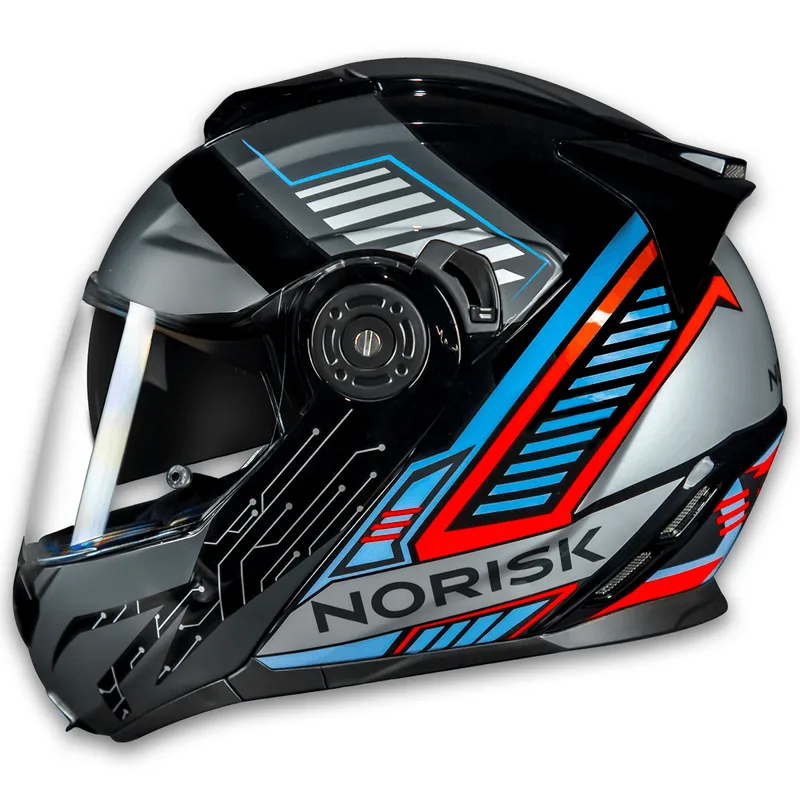 Capacete Original Norisk FF345 Route Charge Preto Titanium Azul 58