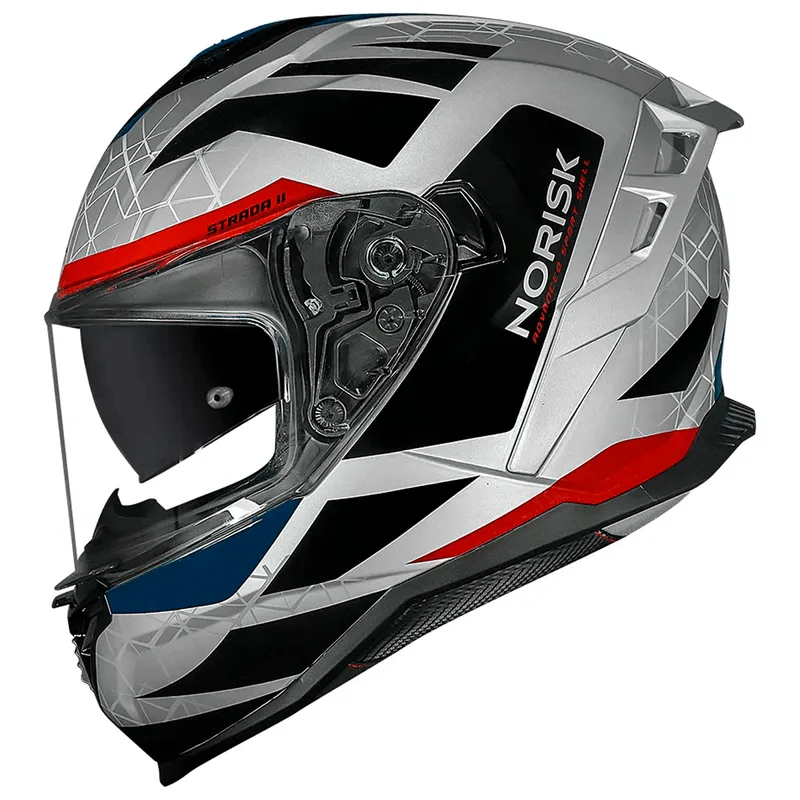 Capacete Original Norisk Strada 2 Evoque Prata Vermelho Azul 60