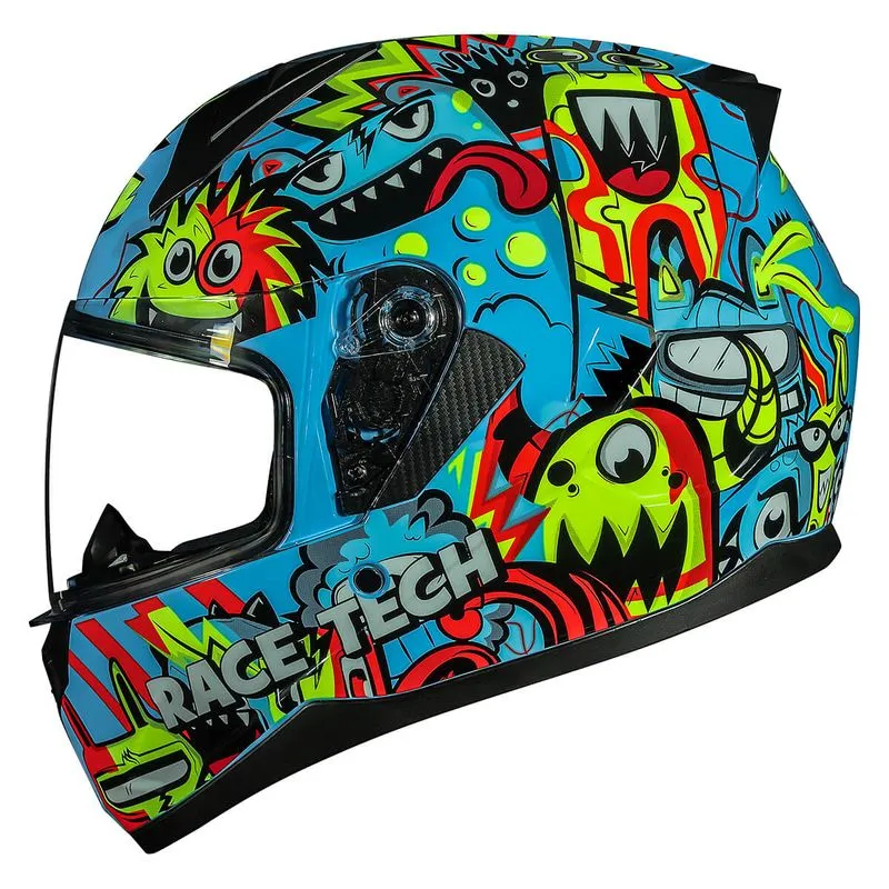 Capacete Race Tech Sector Monsters Azul Amarelo 62