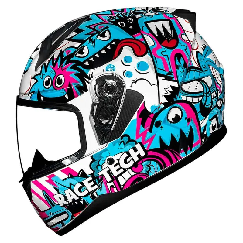 Capacete Race Tech Sector Monsters Branco Azul 54