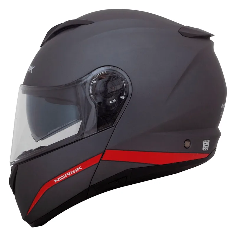 Capacete Original Norisk Force Simplicity Cinza Vermelho Fosco 56