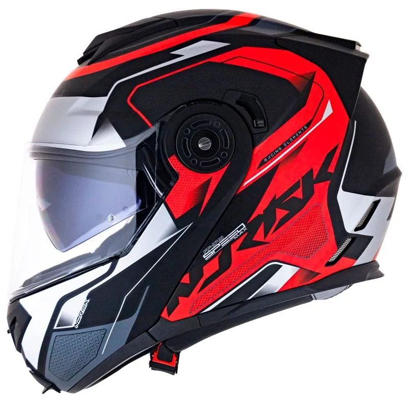 Capacete Original Norisk FF345 Speedmax Fosco Preto Vermelho Prata 58