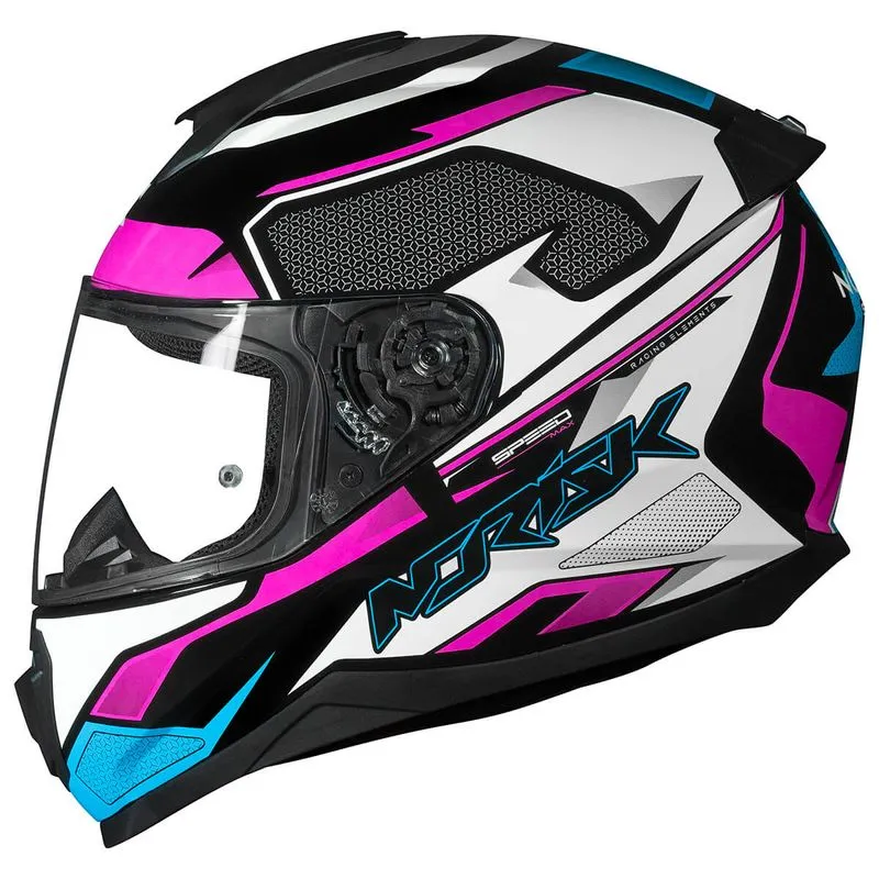 Capacete Fechado Norisk Razor Speedmax Preto Branco Rosa 60
