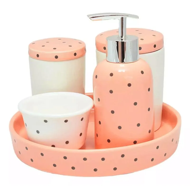 Kit Higiênico Infantil Com 5 Peças Porcelana Bolinhas Amigold