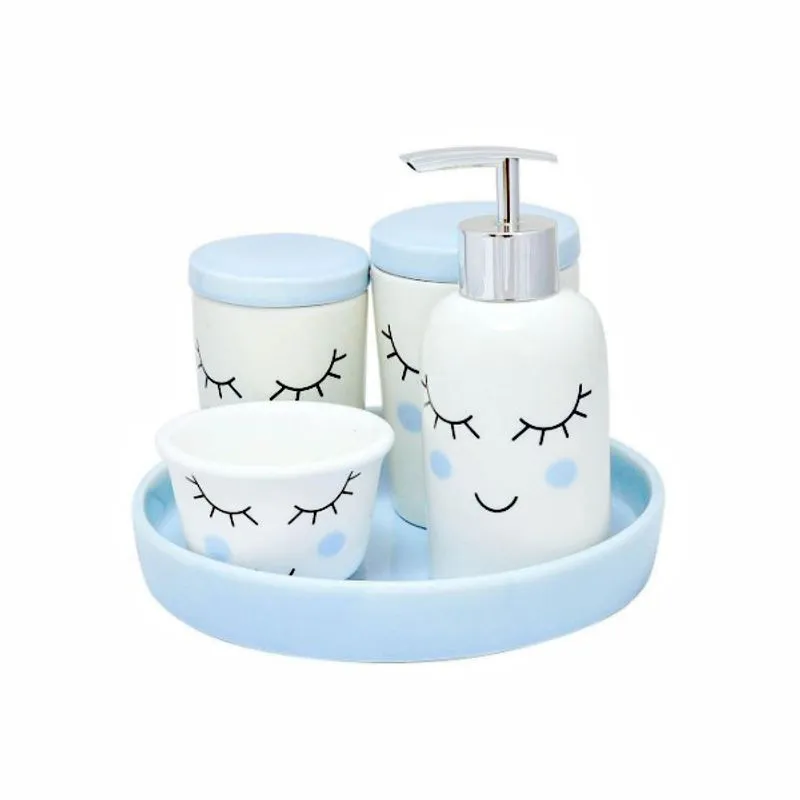 Kit Higiene Porcelana 5 Peças Azul Amigold