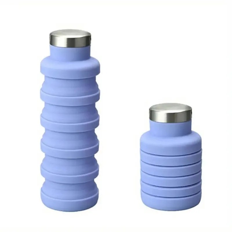 Garrafa retrátil de silicone com tampa inox 500ml Garrafa retrátil de silicone 500 ml com tampa inox