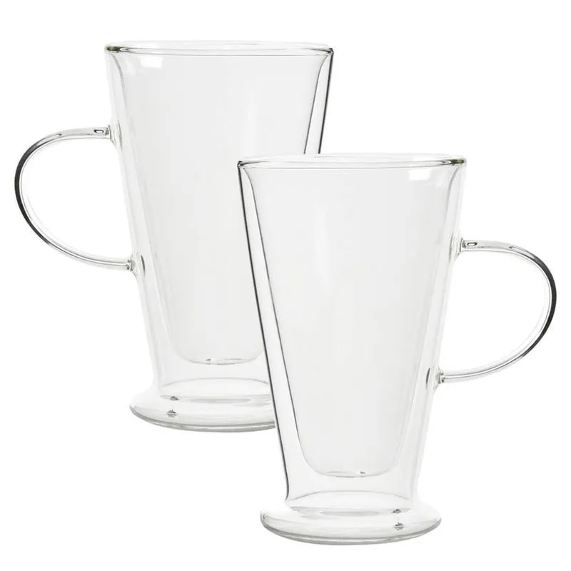 Jogo 2 Canecas De Vidro Parede Dupla Grande Café Chá 385Ml