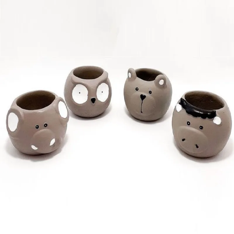 Kit 4 Vasos Animais Chachepot Decorativo de Cimento