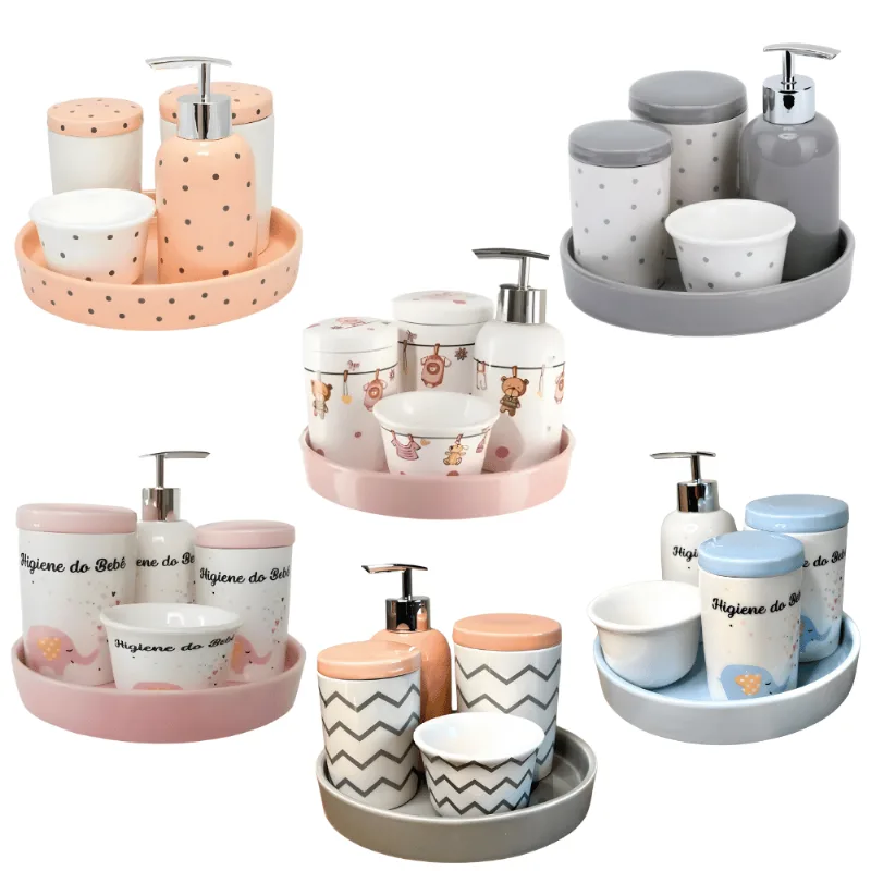 Kit de Higiene p/ Bebê em Porcelana 5 Peças - Cores Sortidas - Amigold