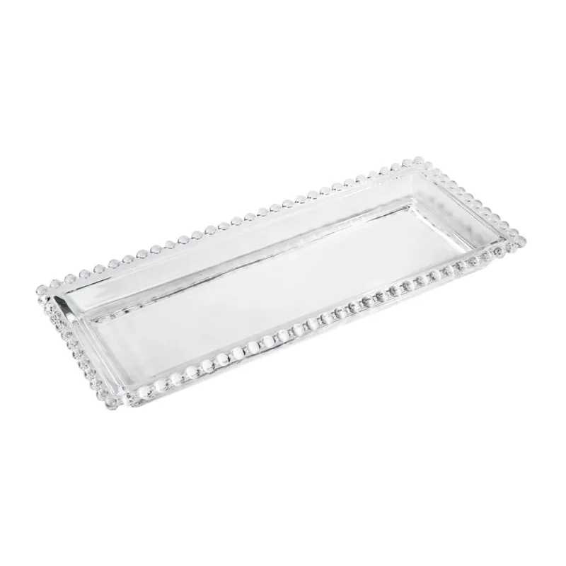 Centro de mesa retangular de vidro decorativo 30X13X3CM Centro de mesa decorativo de vidro detalhes na borda 30X13X3CM