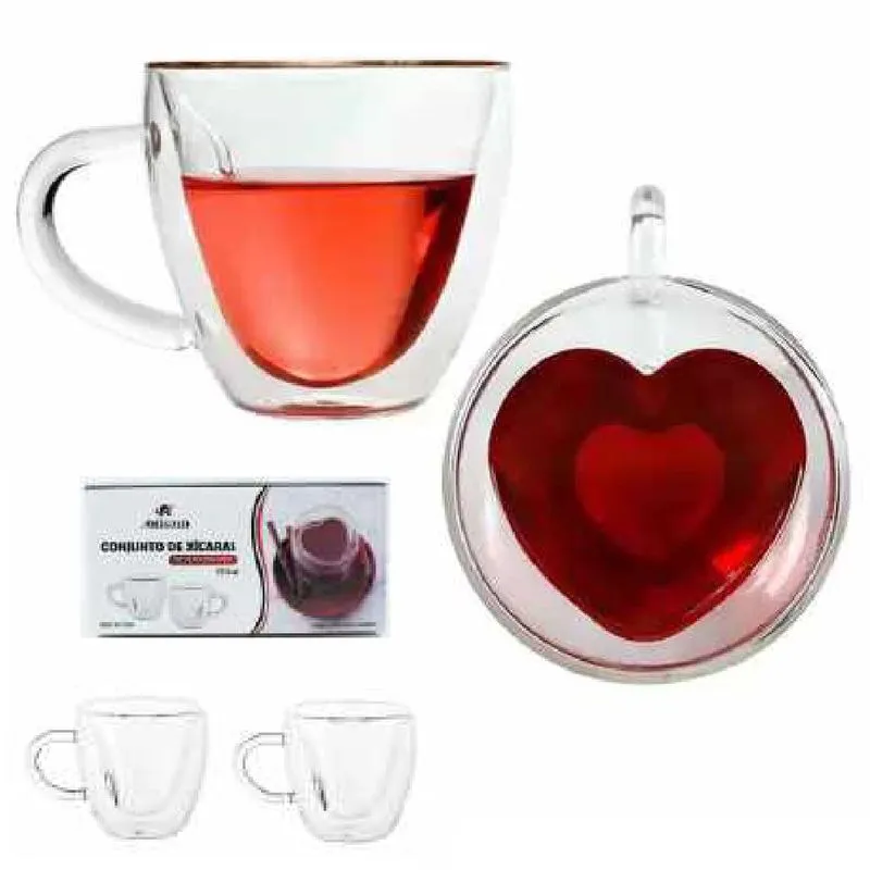 Jogo 2 Xicara 150ml Coração Café Vidro Dolce Gusto Nespresso