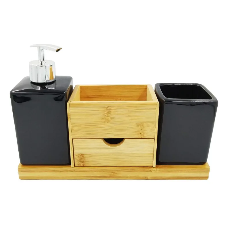 Kit Banheiro 3 Peças em Porcelana Amigold-Preto