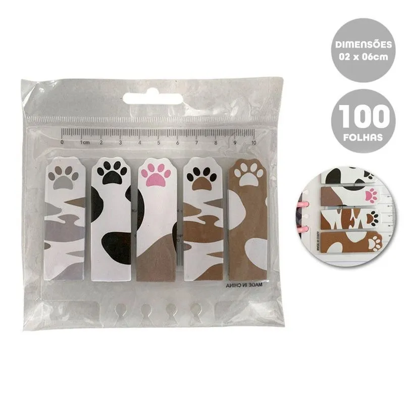 Notas Adesivas Patinhas De Gato C/5 Blocos 2 X 6cm 100fls Ms