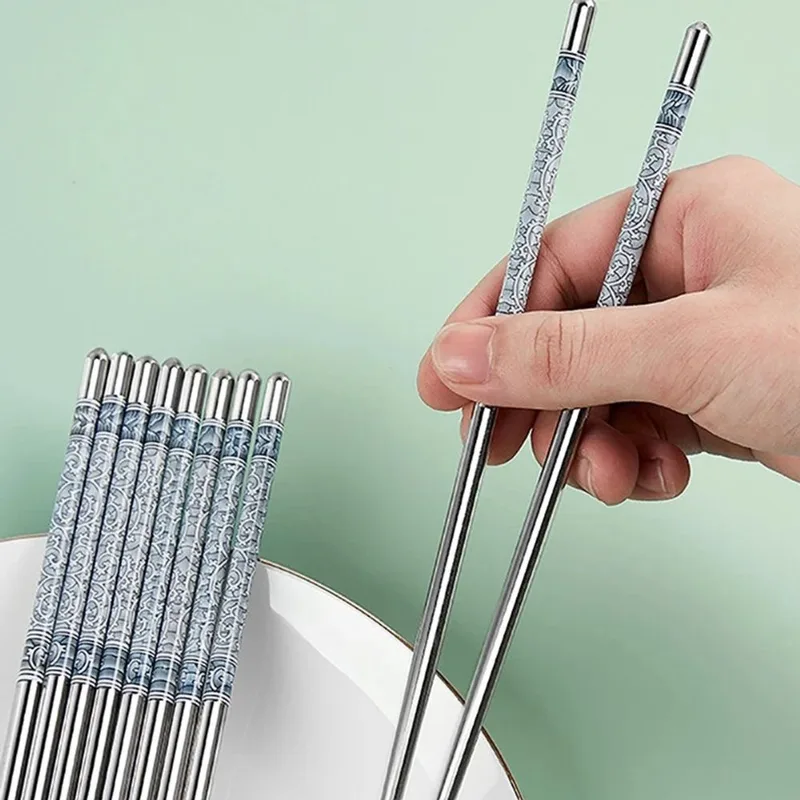 Hashi Inox Metal 10 Pares Talher Oriental Japonês Sushi