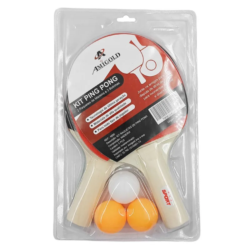 Jogo de Ping Pong 5 Peças em Madeira Amigold