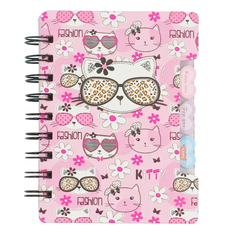 Bloco de Anotação Gatos C/ Divisórias 14x10,5cm em Papel Amigold-Rosa
