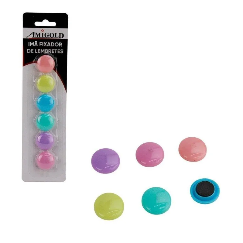 Imã De Plástico 06 Peças 2cm Redondo Soft Color - Tudo Em Caixa