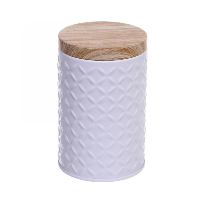 Pote Porta Mantimento Café Açúcar Lata Tampa De Metal Bambu