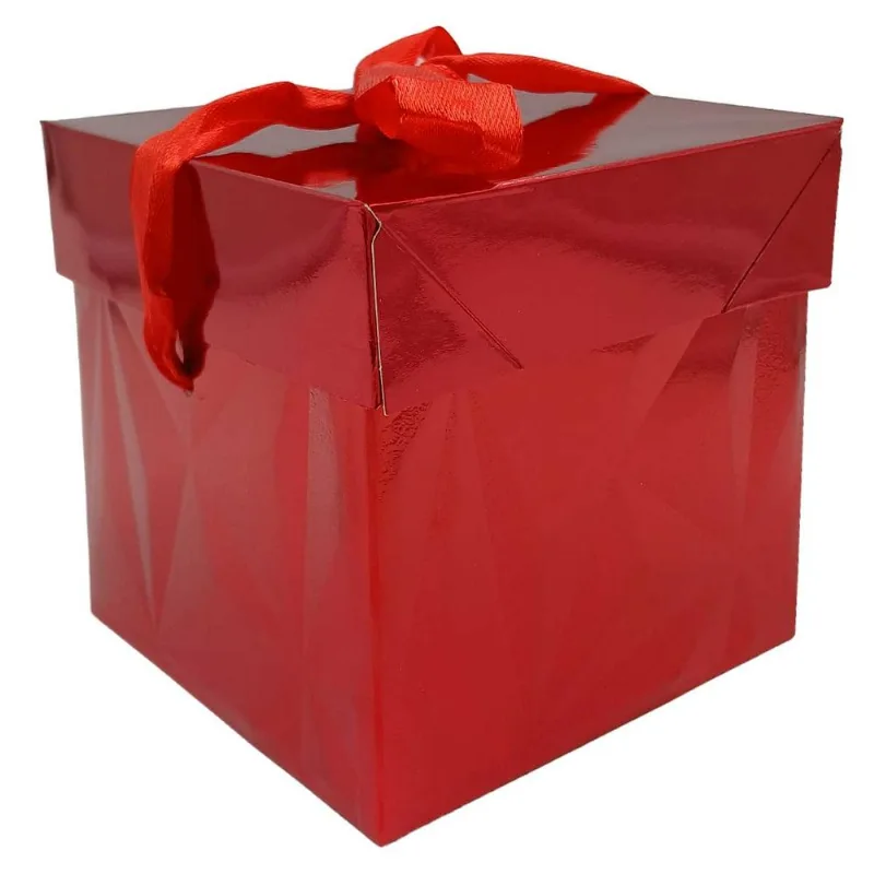 Caixa P/ Presente Metalizada 10x10cm em Papel Amigold-Vermelho