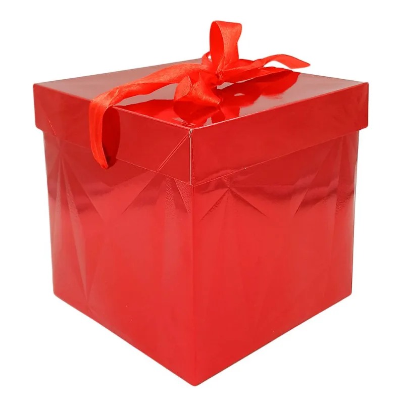 Caixa P/ Presente Metalizado 15x15cm em Papel Amigold-Vermelho