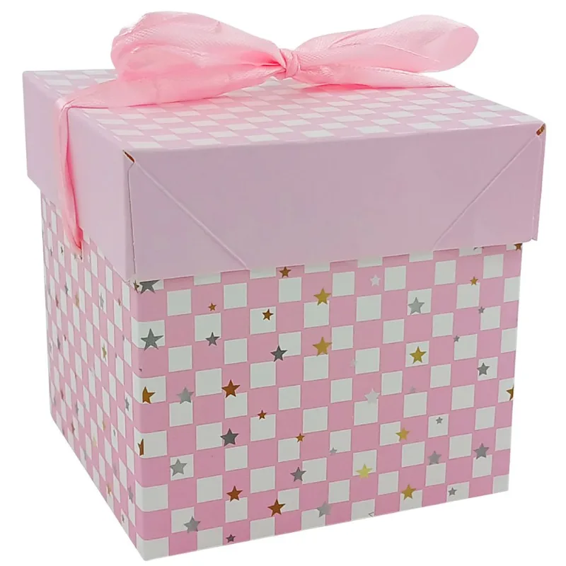 Caixa P/ Presente Estrela 10x10cm em Papel Amigold-Rosa