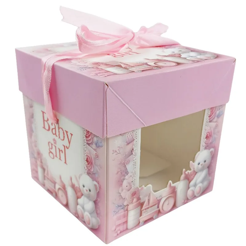 Caixa P/ Presente Bady 10x10cm em Papel Amigold-Rosa
