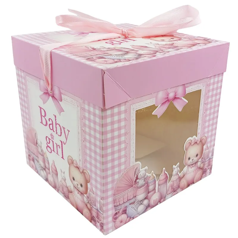 Caixa P/ Presente Baby 15x15cm em Papel Amigold-Rosa