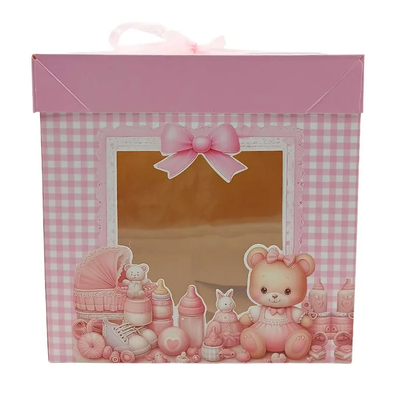 Caixa P/ Presente Baby 22x22cm em Papel Amigold-Rosa