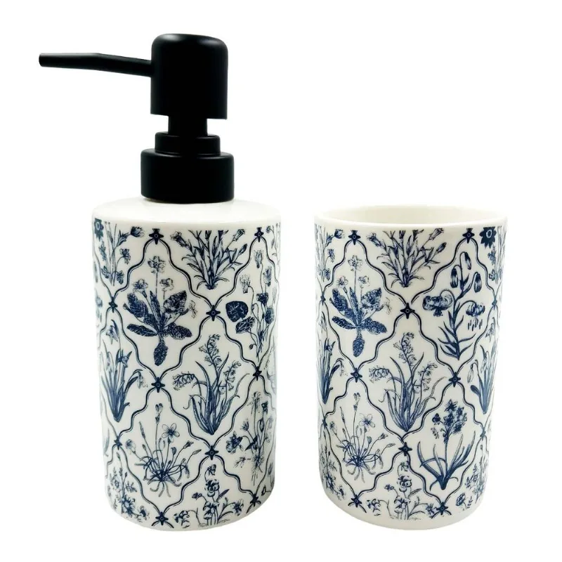 Kit Banheiro Flores 2 Peças em Porcelana Amigold
