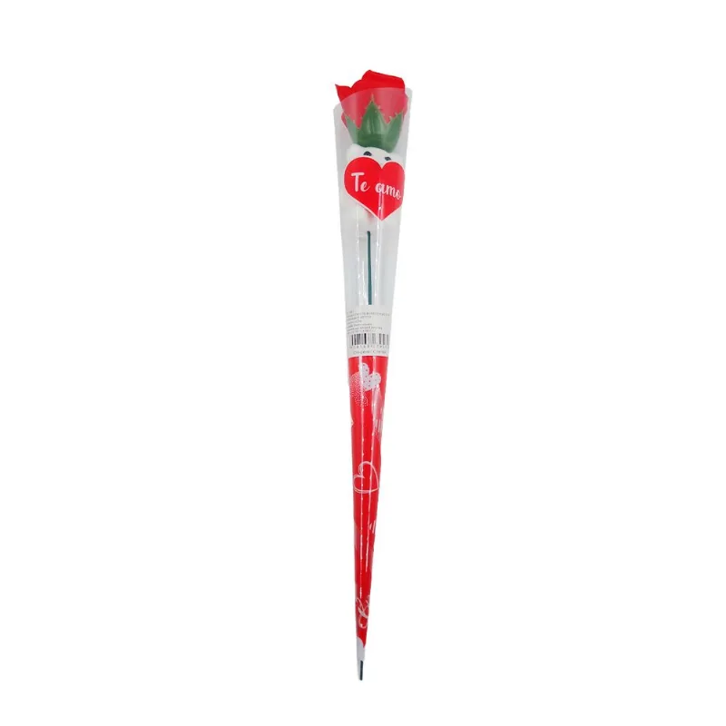 Rosa Artificial Decorativa C/ Urso 35cm em Plástico Amigold-Vermelho