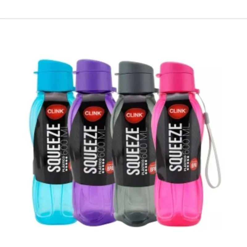Kit 4 Garrafas De Agua 600ml Livre De Bpa Squeeze Plástica