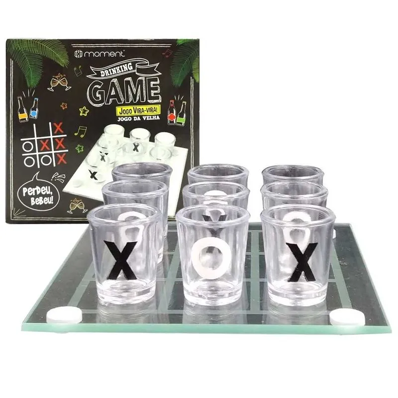Jogo da Velha C/ Copos Drink Shot Dose 10 Peças em Vidro Moment